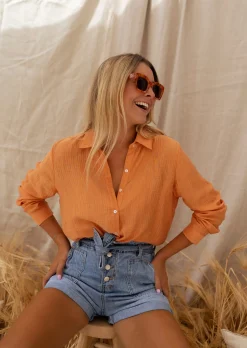 Chemisiers & Blouses-EASY-CLOTHES Chemise Dalo | Couleur Orange | Légère & FluideEasy Clothes Orange       