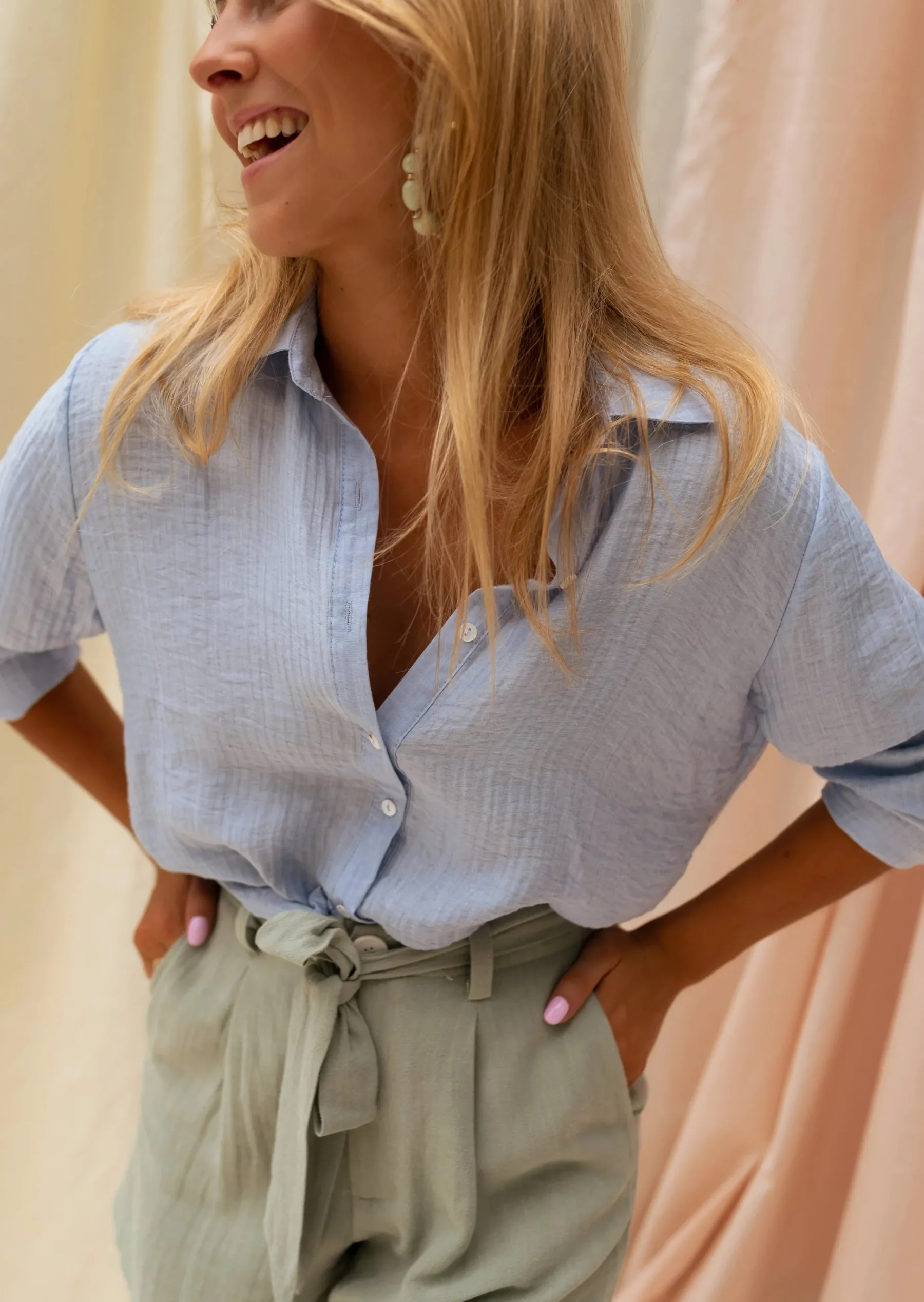Chemisiers & Blouses-EASY-CLOTHES Chemise Dalo Bleue - Légère & Fluide - Easy Clothes Bleue