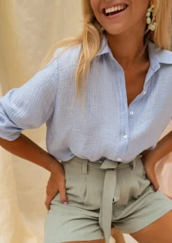 Chemisiers & Blouses-EASY-CLOTHES Chemise Dalo Bleue - Légère & Fluide - Easy Clothes Bleue