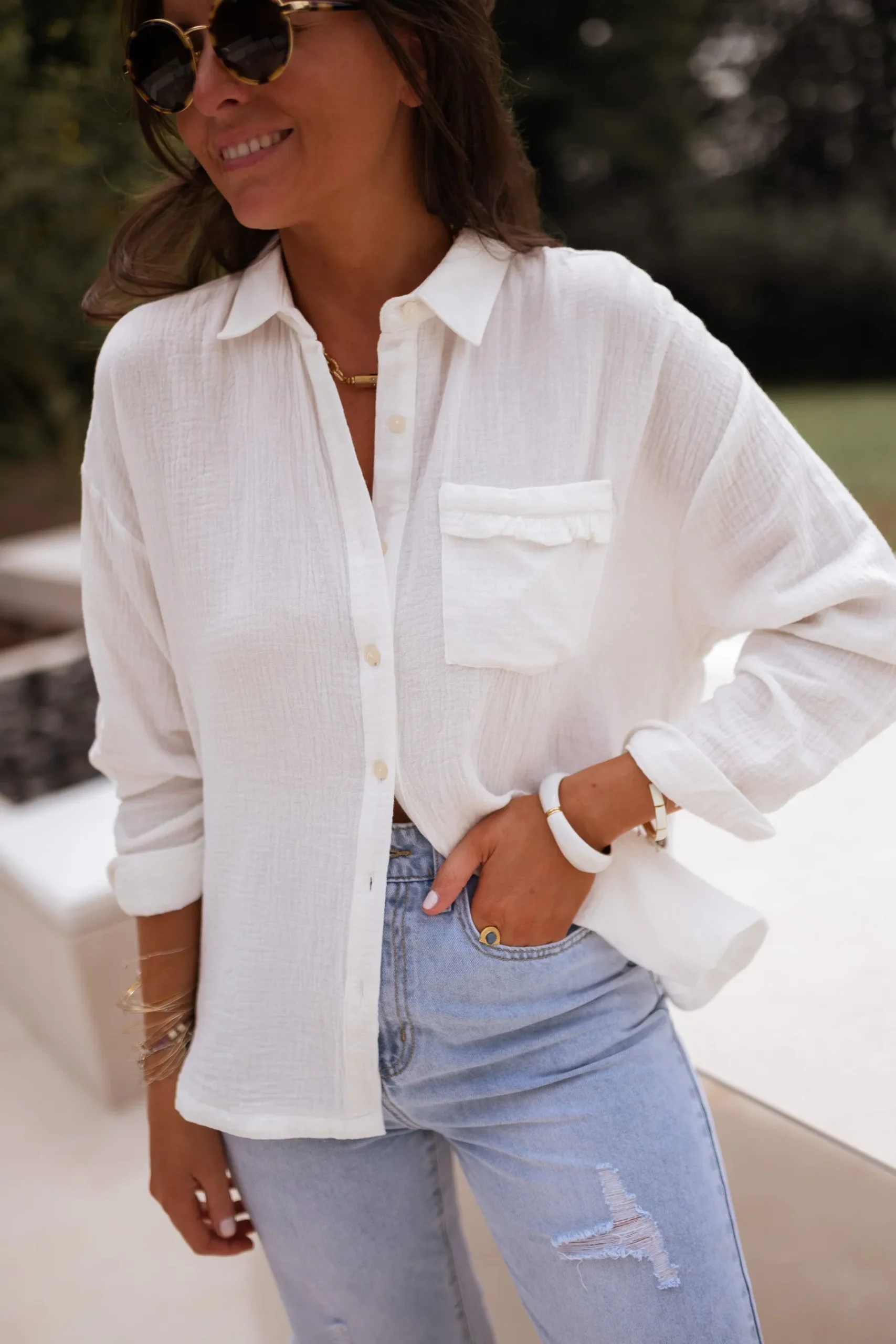 Chemisiers & Blouses-EASY-CLOTHES Chemise Fanny - blancheEasy Clothes Blanche