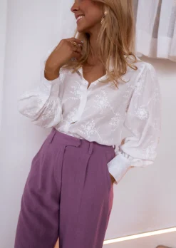 Chemisiers & Blouses-EASY-CLOTHES Chemise Jolane écrue brodée | Chemise brodée transparente | Prêt-à-porter en ligne | Easy Clothes Écrue brodée