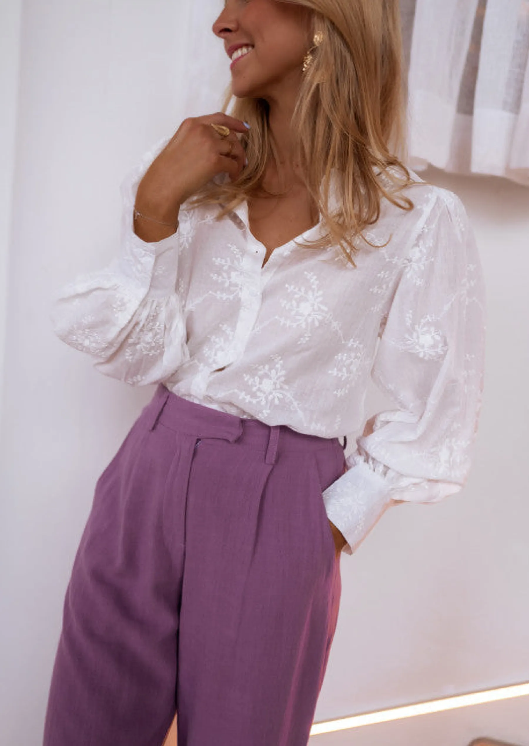 Chemisiers & Blouses-EASY-CLOTHES Chemise Jolane écrue brodée | Chemise brodée transparente | Prêt-à-porter en ligne | Easy Clothes Écrue brodée
