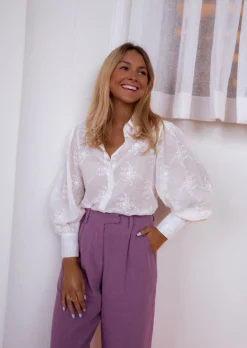Chemisiers & Blouses-EASY-CLOTHES Chemise Jolane écrue brodée | Chemise brodée transparente | Prêt-à-porter en ligne | Easy Clothes Écrue brodée       