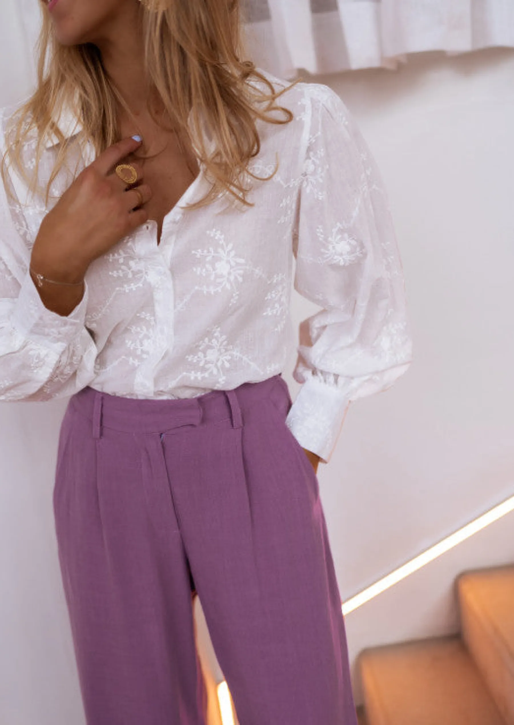 Chemisiers & Blouses-EASY-CLOTHES Chemise Jolane écrue brodée | Chemise brodée transparente | Prêt-à-porter en ligne | Easy Clothes Écrue brodée