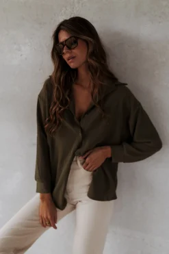 Chemisiers & Blouses-EASY-CLOTHES Chemise Larissa - kakiEasy Clothes Kaki