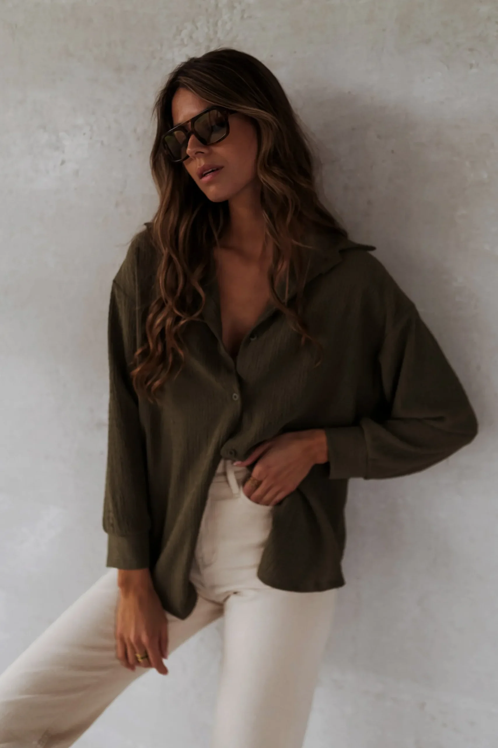 Chemisiers & Blouses-EASY-CLOTHES Chemise Larissa - kakiEasy Clothes Kaki