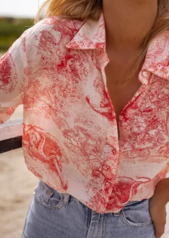 Chemisiers & Blouses-EASY-CLOTHES Chemise Maelle Rouge - Motifs - Fluide - Easy Clothes Rouge       