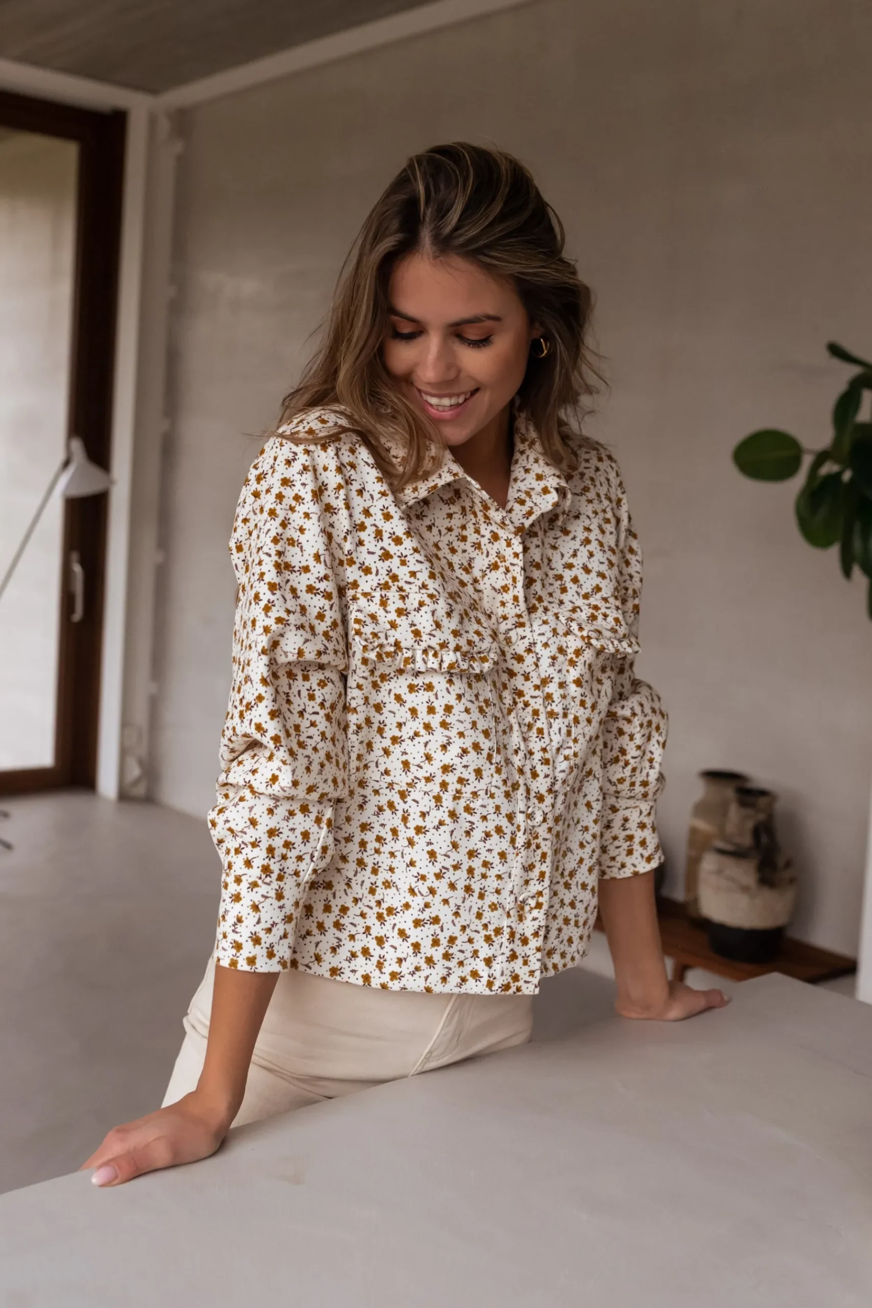 Chemisiers & Blouses-EASY-CLOTHES Chemise Maelys - écrue à fleursEasy Clothes Écrue à fleurs