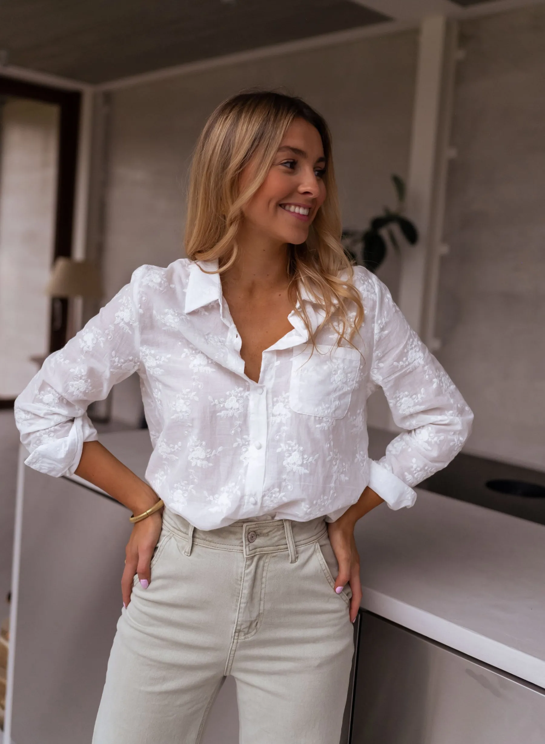 Chemisiers & Blouses-EASY-CLOTHES Chemise Mellie - écrue brodéeEasy Clothes Écrue brodée