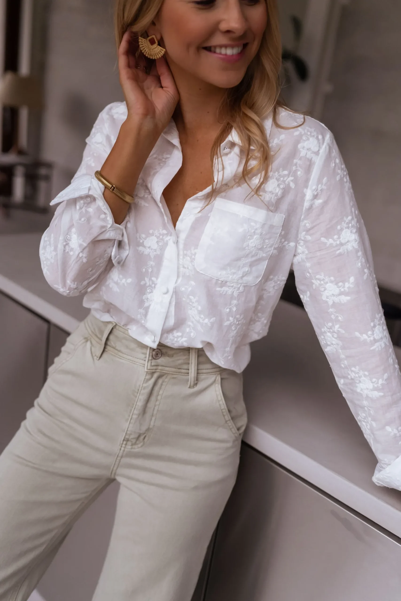 Chemisiers & Blouses-EASY-CLOTHES Chemise Mellie - écrue brodéeEasy Clothes Écrue brodée