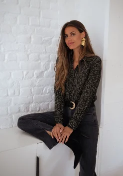 Chemisiers & Blouses-EASY-CLOTHES Chemise Merida - noire à motifs vertsEasy Clothes Noire à motifs verts       