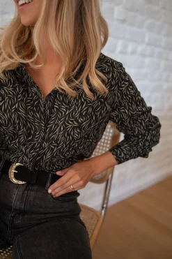 Chemisiers & Blouses-EASY-CLOTHES Chemise Merida - noire à motifs vertsEasy Clothes Noire à motifs verts       