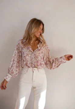 Chemisiers & Blouses-EASY-CLOTHES Chemise Nara - Beige & Rose - FluideEasy Clothes Beige et rose