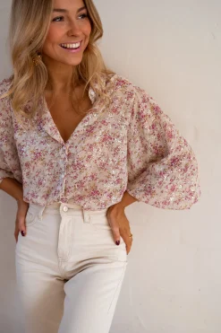 Chemisiers & Blouses-EASY-CLOTHES Chemise Nara - Beige & Rose - FluideEasy Clothes Beige et rose       
