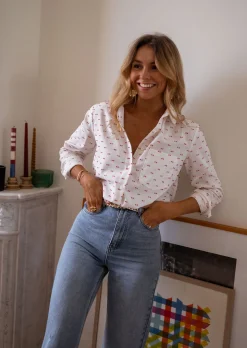 Chemisiers & Blouses-EASY-CLOTHES Chemise Nina - blanche à motifs rougesEasy Clothes Blanche à motifs rouges
