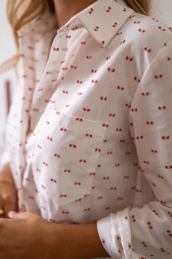 Chemisiers & Blouses-EASY-CLOTHES Chemise Nina - blanche à motifs rougesEasy Clothes Blanche à motifs rouges       