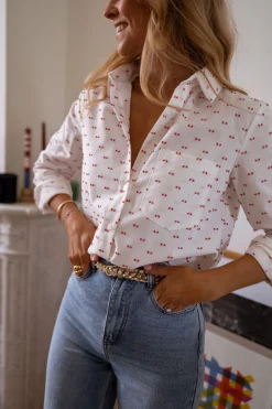 Chemisiers & Blouses-EASY-CLOTHES Chemise Nina - blanche à motifs rougesEasy Clothes Blanche à motifs rouges       
