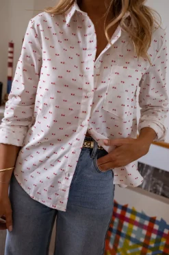 Chemisiers & Blouses-EASY-CLOTHES Chemise Nina - blanche à motifs rougesEasy Clothes Blanche à motifs rouges       