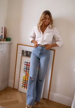 Chemisiers & Blouses-EASY-CLOTHES Chemise Nina - blanche à motifs rougesEasy Clothes Blanche à motifs rouges       