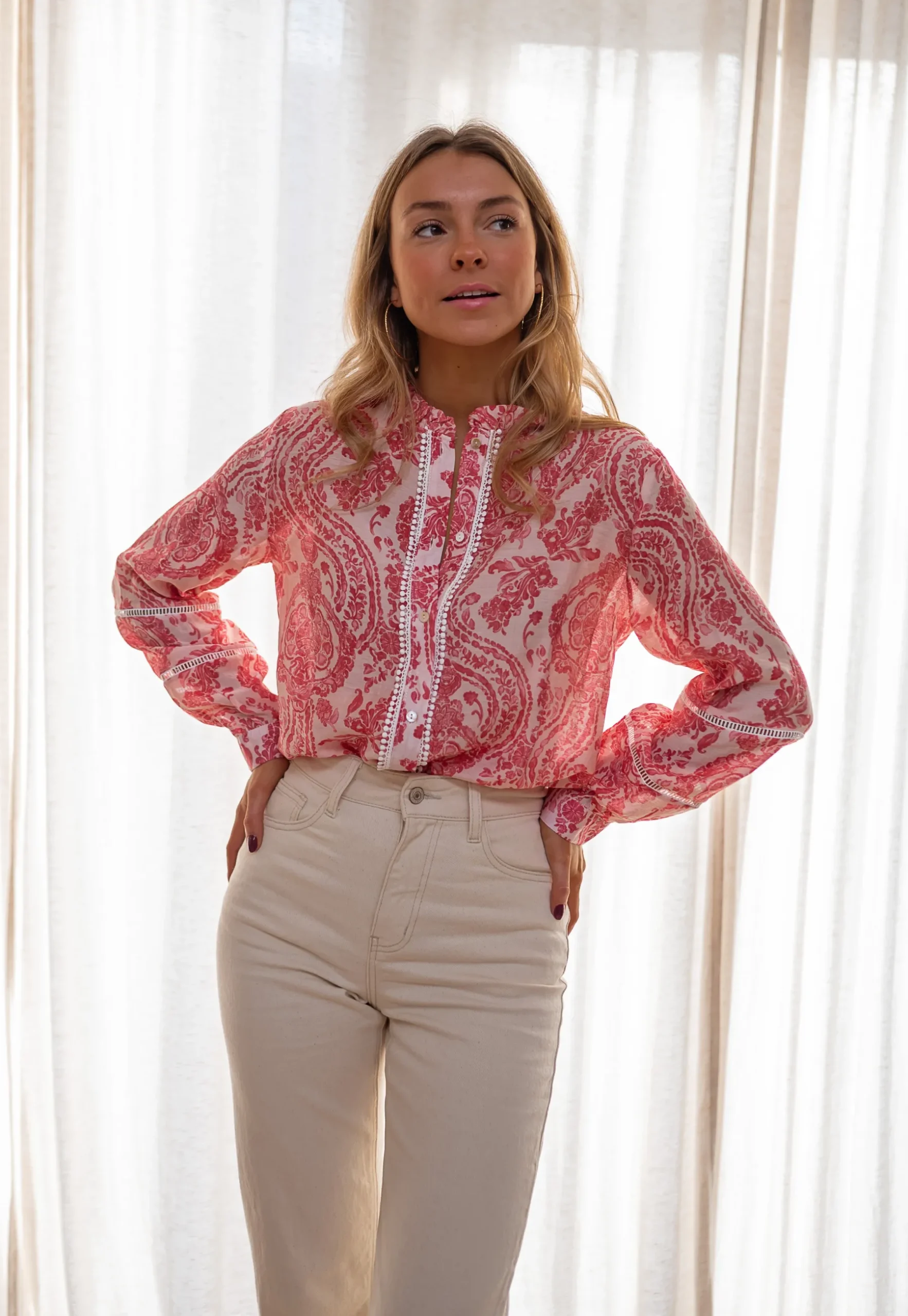 Chemisiers & Blouses-EASY-CLOTHES Chemise Othan - Rouge & Rose - FluideEasy Clothes Rouge et rose