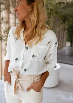Chemisiers & Blouses-EASY-CLOTHES Chemise Palmy écrue | Chemise à motifs brodés | Prêt-à-porter en ligne | Easy Clothes Écrue       