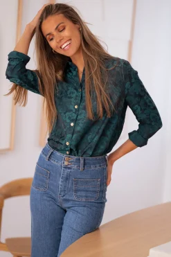 Chemisiers & Blouses-EASY-CLOTHES Chemise Paula - verte et bleueEasy Clothes Verte et bleue