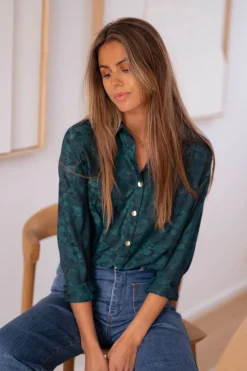 Chemisiers & Blouses-EASY-CLOTHES Chemise Paula - verte et bleueEasy Clothes Verte et bleue