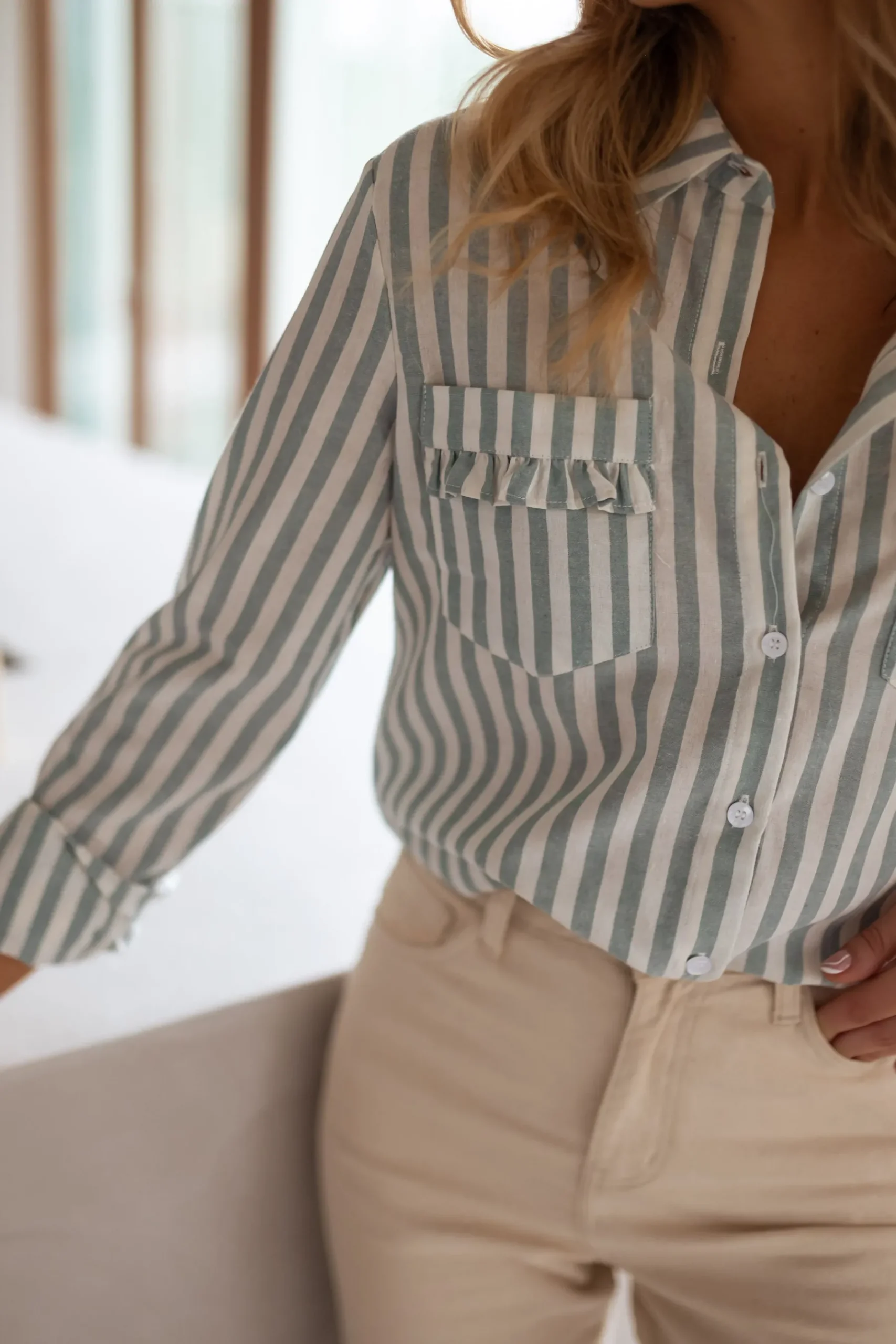 Chemisiers & Blouses-EASY-CLOTHES Chemise Praia - écrue à lignes vertesEasy Clothes Écrue à lignes vertes