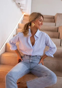 Chemisiers & Blouses-EASY-CLOTHES Chemise Raphi bleue à lignes | Chemise bleue lignée | Prêt-à-porter en ligne | Easy Clothes Bleue à lignes