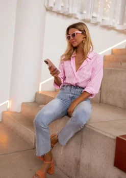 Chemisiers & Blouses-EASY-CLOTHES Chemise Raphi rose à lignes | Chemise lignée rose | Prêt-à-porter en ligne | Easy Clothes Rose à lignes       