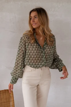 Chemisiers & Blouses-EASY-CLOTHES Chemise Regina - verte à motifsEasy Clothes Verte à motifs