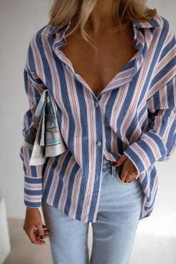 Chemisiers & Blouses-EASY-CLOTHES Chemise Sally - Lignes Bleues - Loose & FluideEasy Clothes À lignes bleues       