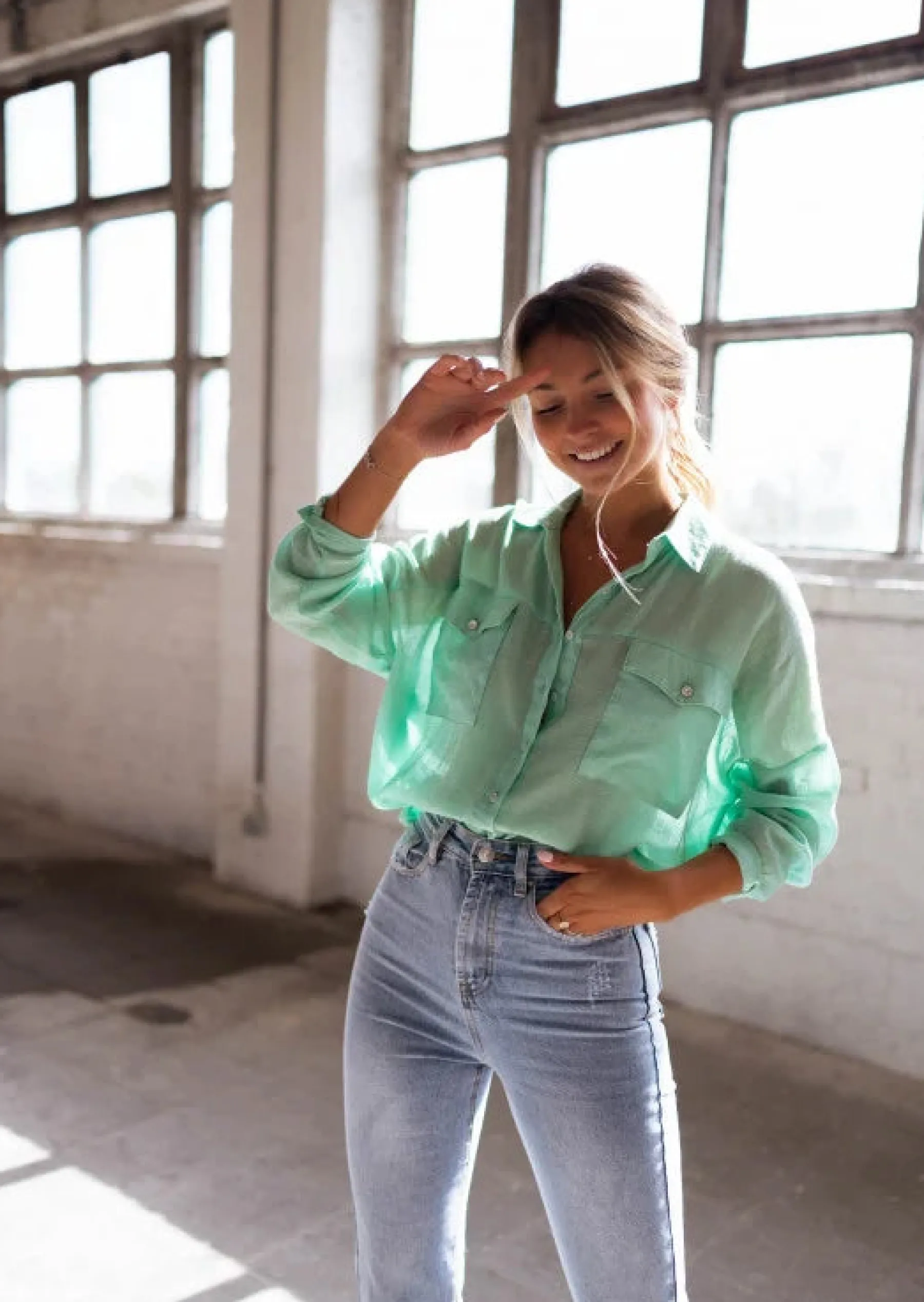 Chemisiers & Blouses-EASY-CLOTHES Chemise Sasou verte d’eau | Chemise transparente femme | Prêt-à-porter en ligne | Easy Clothes Verte d’eau