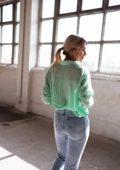 Chemisiers & Blouses-EASY-CLOTHES Chemise Sasou verte d’eau | Chemise transparente femme | Prêt-à-porter en ligne | Easy Clothes Verte d’eau