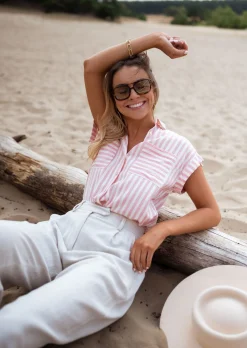 Chemisiers & Blouses-EASY-CLOTHES Chemise Tessy à lignes - roseEasy Clothes Rose