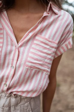 Chemisiers & Blouses-EASY-CLOTHES Chemise Tessy à lignes - roseEasy Clothes Rose       