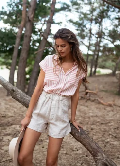 Chemisiers & Blouses-EASY-CLOTHES Chemise Tessy à lignes - roseEasy Clothes Rose       