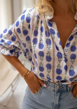 Chemisiers & Blouses-EASY-CLOTHES Chemisier Blanc - Marley - Avec Motifs - Doux & FluideEasy Clothes       