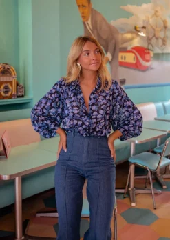 Chemisiers & Blouses-EASY-CLOTHES Chemisier Marfa Bleu à Motifs - Fluide & Léger - Easy Clothes Bleu
