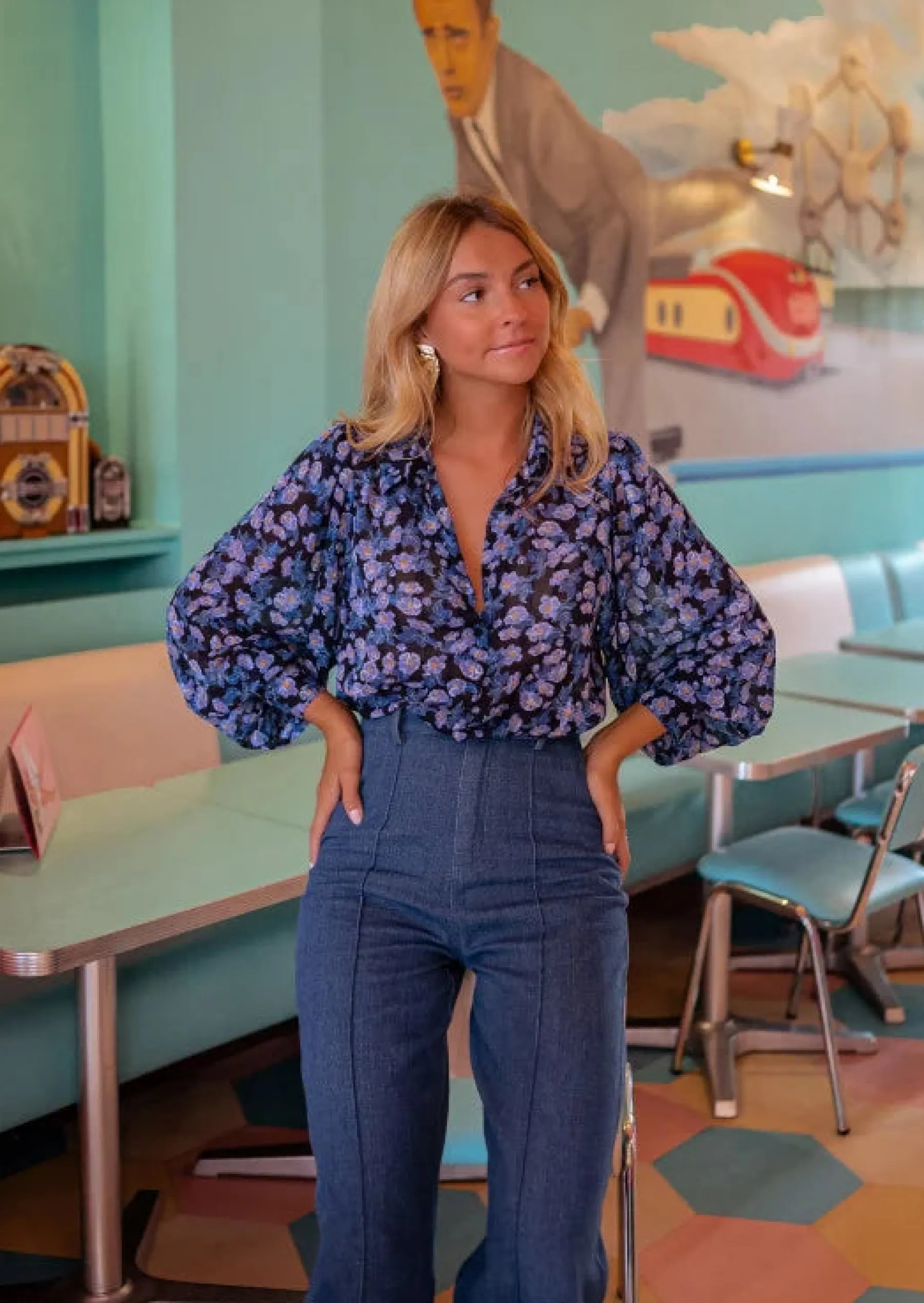Chemisiers & Blouses-EASY-CLOTHES Chemisier Marfa Bleu à Motifs - Fluide & Léger - Easy Clothes Bleu