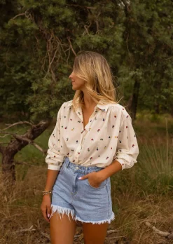 Chemisiers & Blouses-EASY-CLOTHES Chemisier Oriana - Motifs à Fleurs Tissés - Easy Clothes