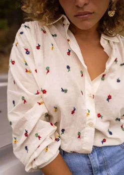 Chemisiers & Blouses-EASY-CLOTHES Chemisier Oriana - Motifs à Fleurs Tissés - Easy Clothes       