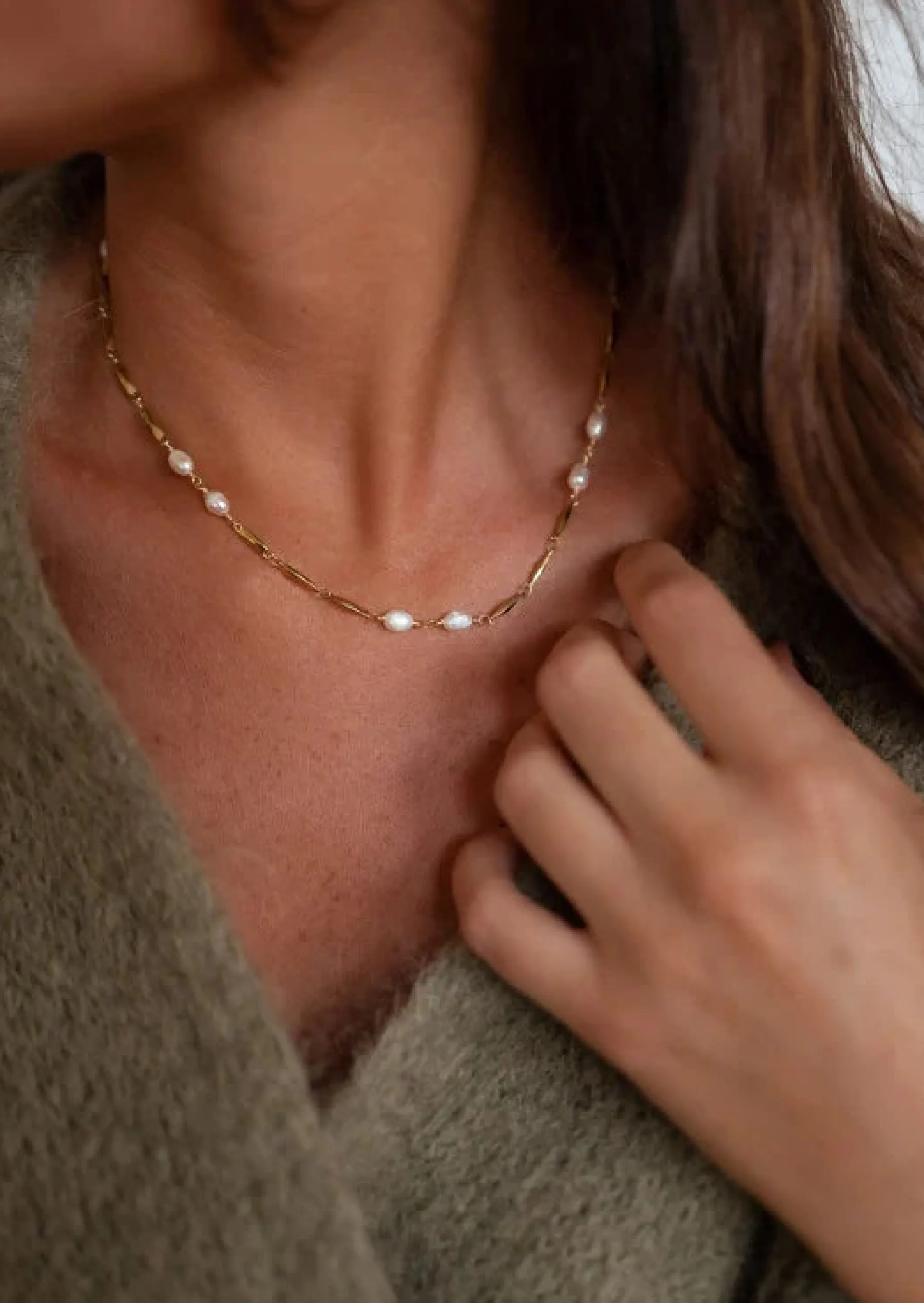 Colliers-EASY-CLOTHES Collier Kygo Doré - Acier Inoxydable - Perles BlanchesEasy Clothes Doré