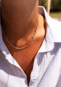 Colliers-EASY-CLOTHES Collier Pruda doré et vert | Collier double-rangs | Prêt-à-porter en ligne | Easy Clothes Doré et vert