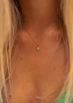Colliers-EASY-CLOTHES Collier Tira - Doré - Perle Verte - Acier InoxydableEasy Clothes Doré