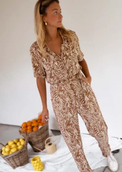 Combinaisons-EASY-CLOTHES Combinaison Gabina zébrée brune et beige | Combinaison à motifs | Prêt-à-porter en ligne | Easy Clothes Brune et beige