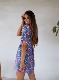 Combinaisons-EASY-CLOTHES Combi-short Beti - verte et rose à motifsEasy Clothes Verte et rose à motifs