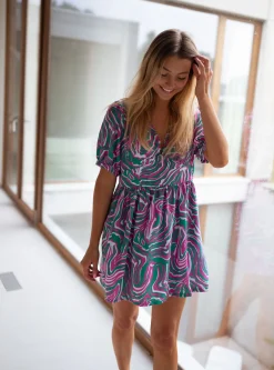 Combinaisons-EASY-CLOTHES Combi-short Beti - verte et rose à motifsEasy Clothes Verte et rose à motifs