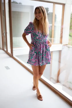Combinaisons-EASY-CLOTHES Combi-short Beti - verte et rose à motifsEasy Clothes Verte et rose à motifs