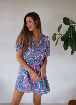 Combinaisons-EASY-CLOTHES Combi-short Beti - verte et rose à motifsEasy Clothes Verte et rose à motifs